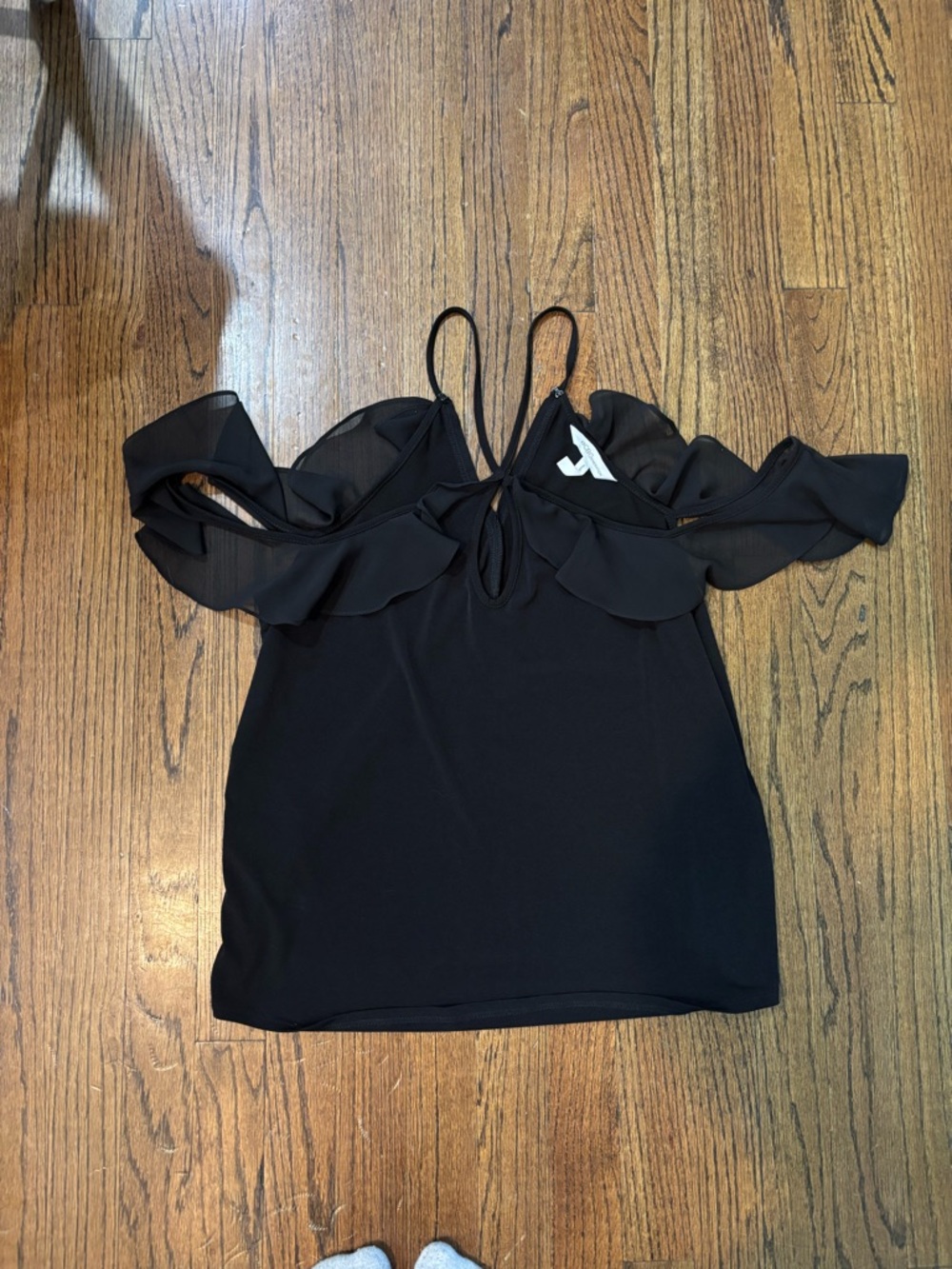 BCBGeneration Black Ruffle Cold-Shoulder Camisole